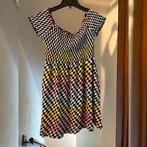 Pastel off shoulder checkered dress
